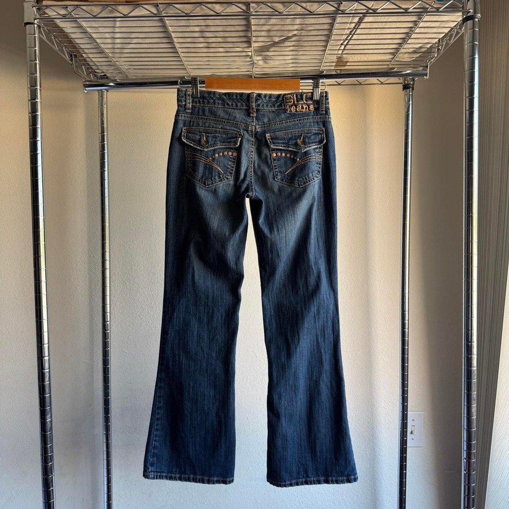 Glo Jeans Y2K Low Rise Flare Bootcut Jeans Dark Wash Embroidered Flap Pocket 3